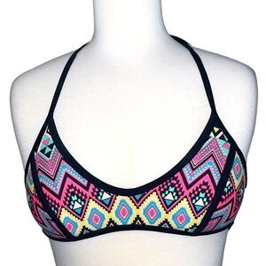 XHILARATION geometric design bikini bathing suit top w/ string ties size Small
